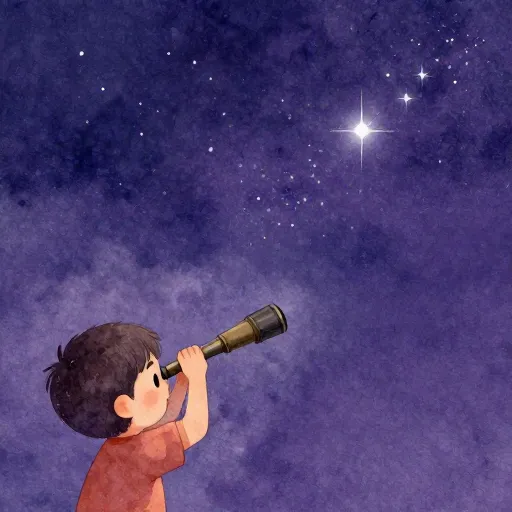 A child stargazing through a telescope.