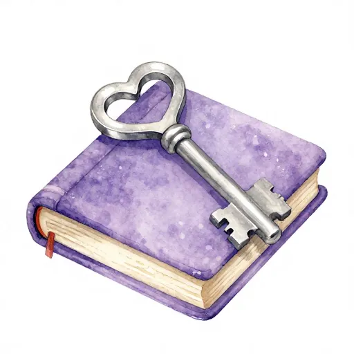 Une clé en forme de cœur posée sur un livre.