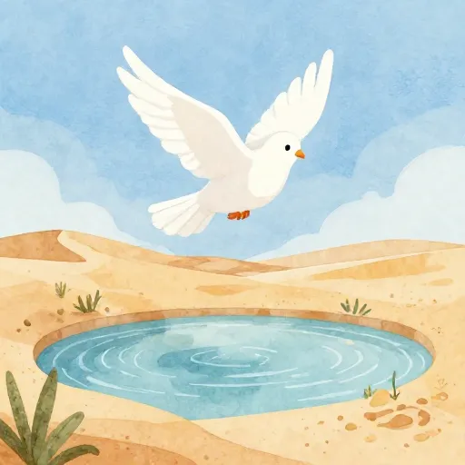 A peaceful dove over a desert oasis.