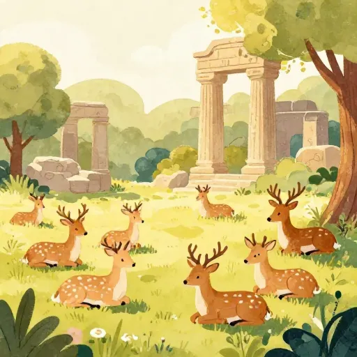 Un parc aux cerfs paisible avec une lumière douce.