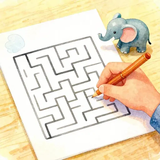 A child drawing a maze and a path