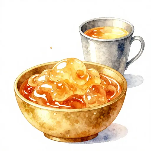 A golden bowl and silver cup containing the food of the gods.