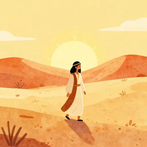 An illustration of Hagar walking between the hills of Safa and Marwa
