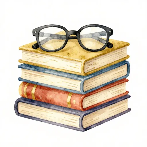 A stack of books and glasses representing study and thought.