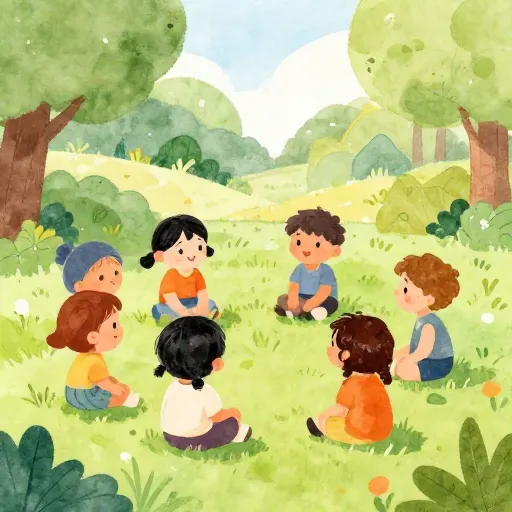 Children talking and playing together in a park.