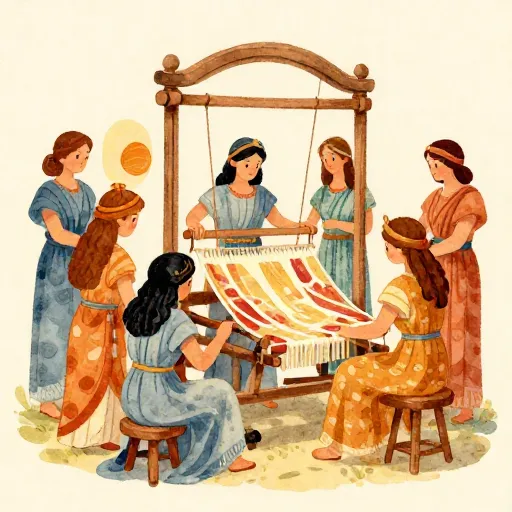 Ancient Greek women weaving a robe for Hera.