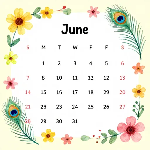 A June calendar decorated with Hera's symbols.