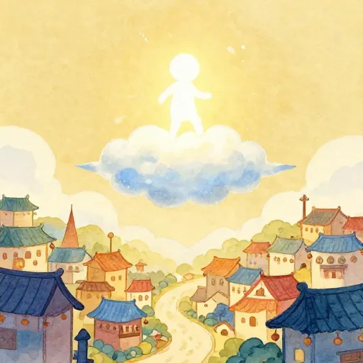 A symbolic illustration of a deity descending to Earth.