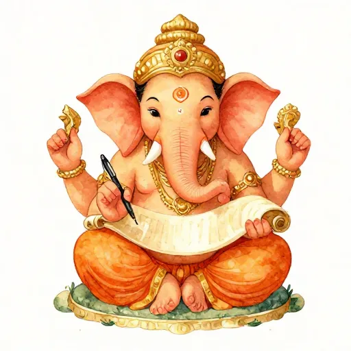 Ganesha writing with his broken tusk.