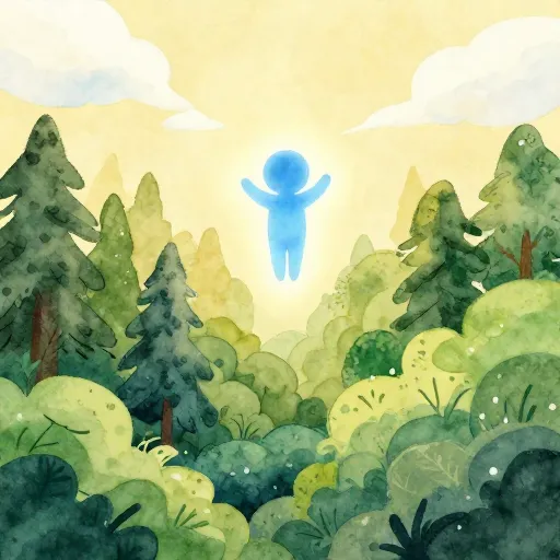 An illustration of a divine figure descending from the sky.