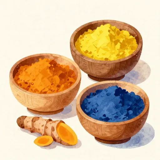Bowls of colorful natural spices and powders.
