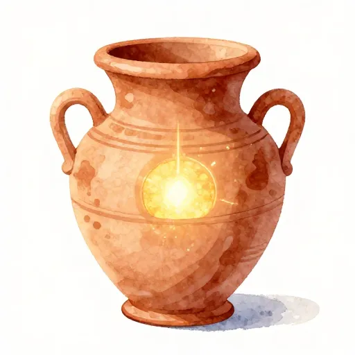 An ancient Greek jar with a warm golden light inside