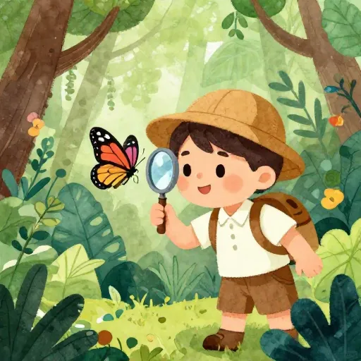 Un enfant explorateur dans une jungle.