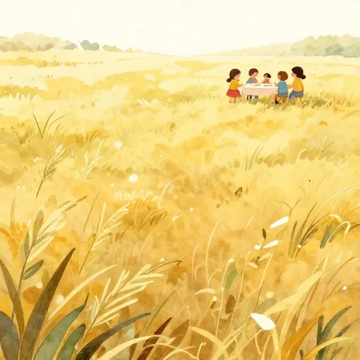 Une illustration d'un pré doré paisible