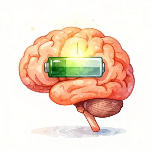 A brain with a battery symbol showing it needs energy to work.