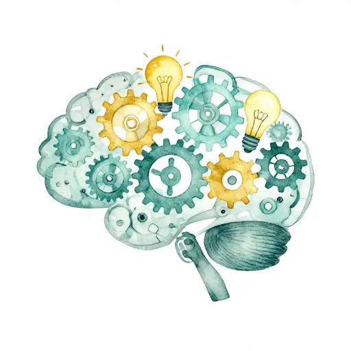 A brain depicted as a complex machine of gears and lights.