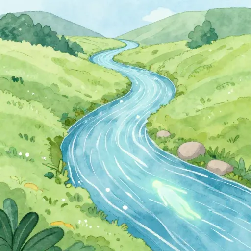 Une rivière lumineuse serpentant à travers une vallée.