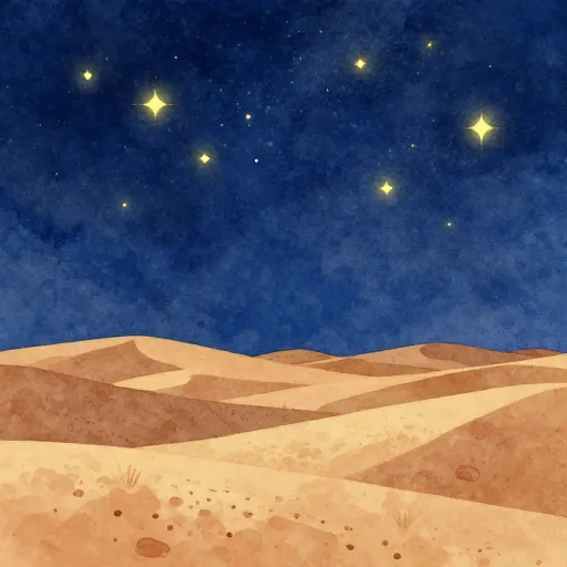 A peaceful desert scene at night with many stars.