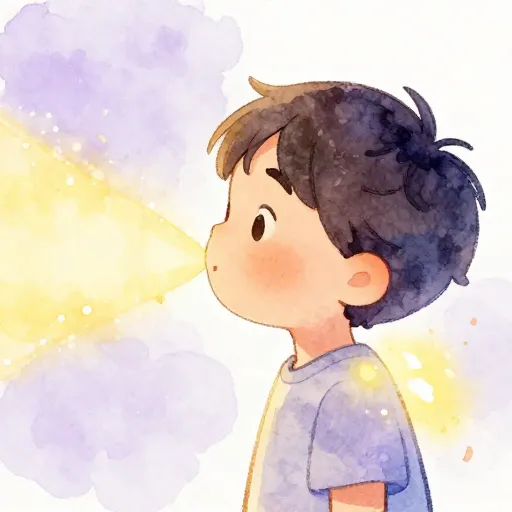 A child practicing a calming breathing exercise.