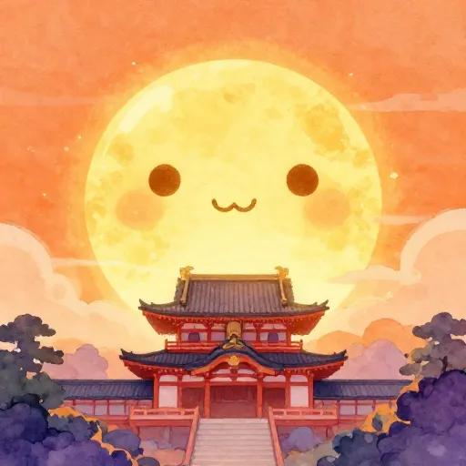 The sun shining over a Japanese palace.