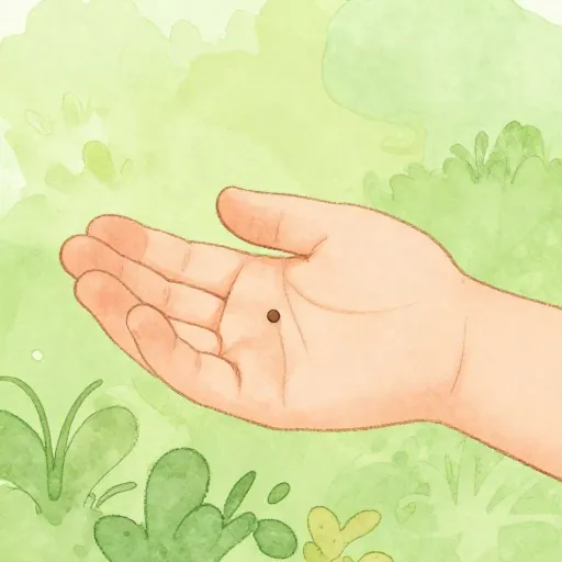 A hand holding a tiny seed