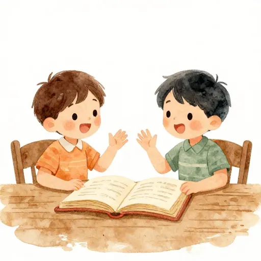Two children debating over a book.