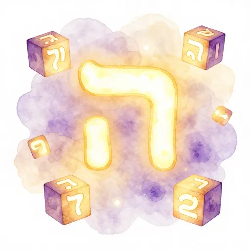 Glowing Hebrew letters floating like magic blocks.