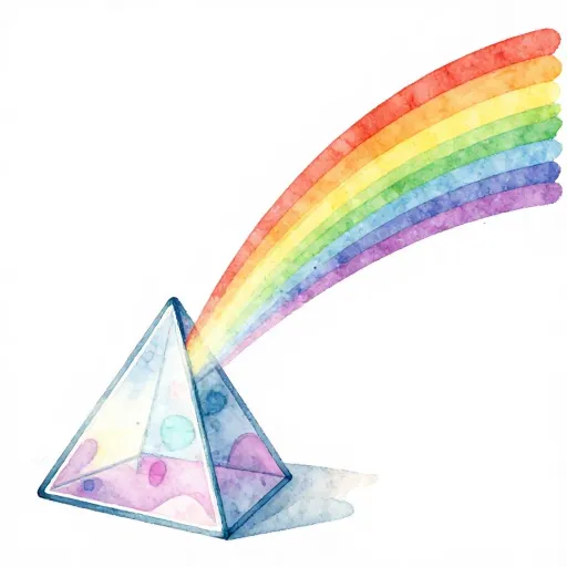 A prism splitting light into a rainbow.