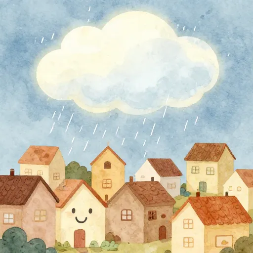 A peaceful village with rain