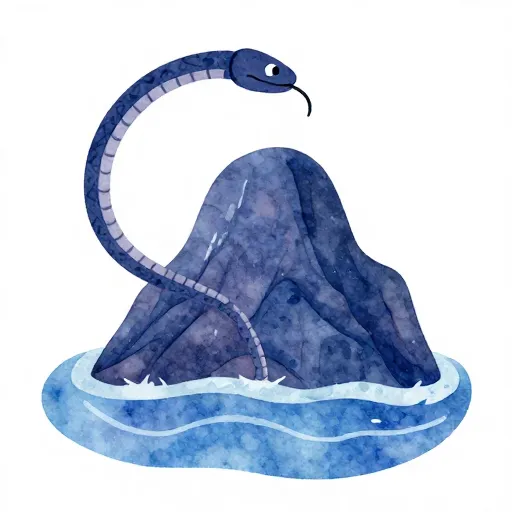 The churning of the cosmic ocean with a mountain and a serpent.