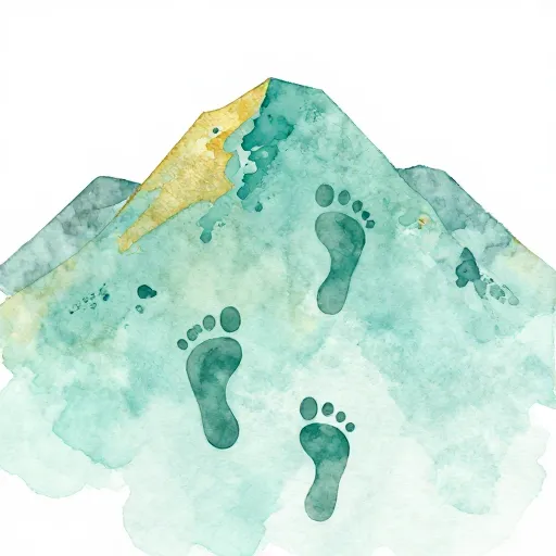 Trois empreintes de pas de tailles différentes remontant un sentier.