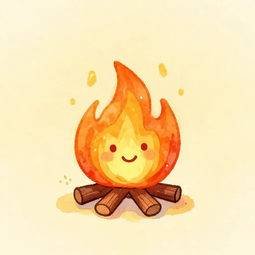 A small campfire with a face in the flames.