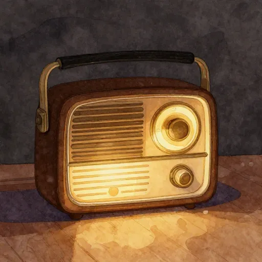 A glowing vintage radio in a quiet room