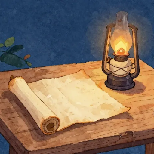 An ancient scroll and lamp, representing Marcus Aurelius's private diary.