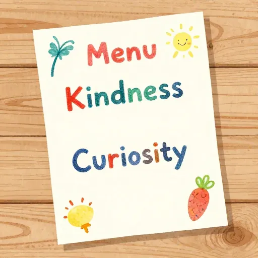 El 'Menú del Significado' de un niño con iconos de amabilidad y aprendizaje.