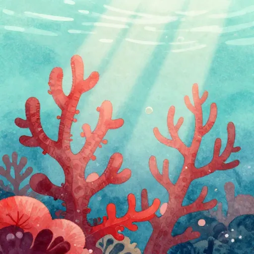 Vibrant red coral branches under the sea.