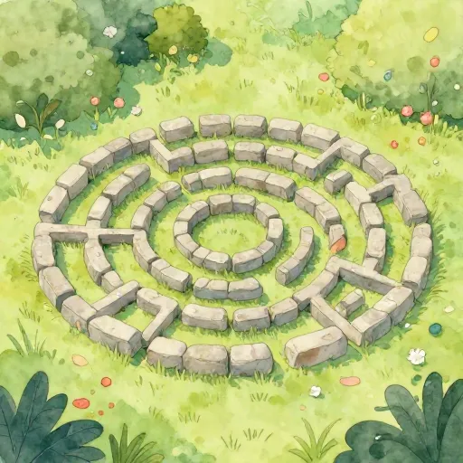 A stone labyrinth in a garden