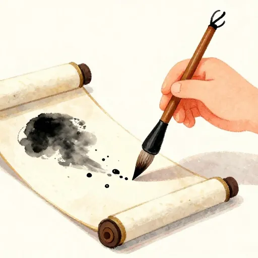 A close up of an ink brush and droplets.