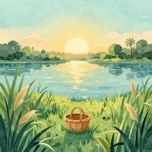 A wicker basket hidden in the reeds of the Nile River