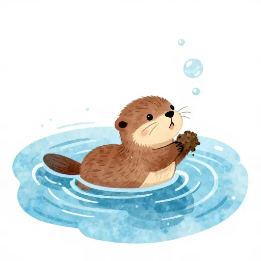 A brave muskrat swimming with a handful of mud.