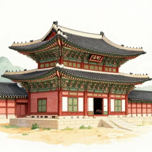 Portail de palais coréen traditionnel avec des détails ornementés