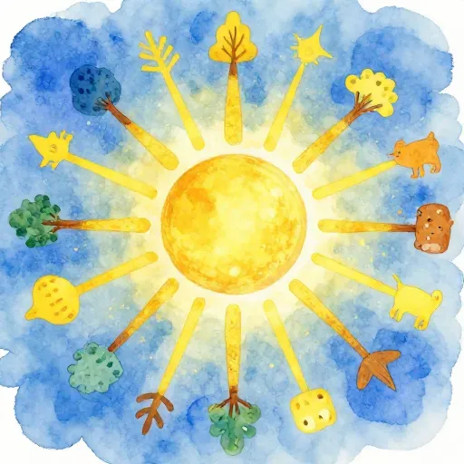 Light rays from a sun turning into the shapes of the world.