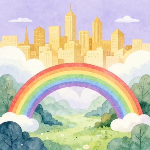 A shimmering rainbow bridge connecting two different worlds.