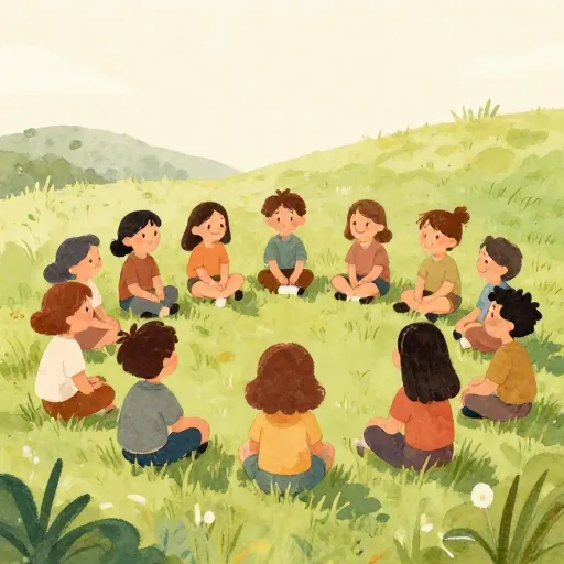 People listening to a speaker on a hillside.