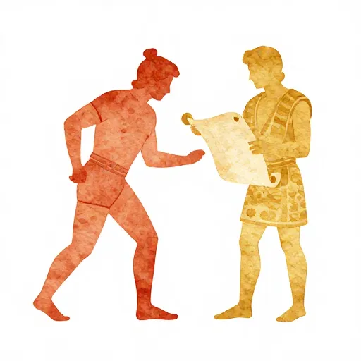 Siluetas de un antiguo luchador griego y un erudito.