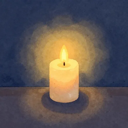 La llama de una vela proyectando luz que se desvanece en sombras suaves.