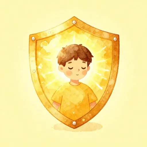 Un hombre protegido por un escudo dorado de luz.