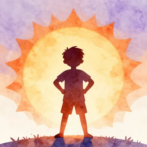 A silhouette of a child in a proud, heroic stance.