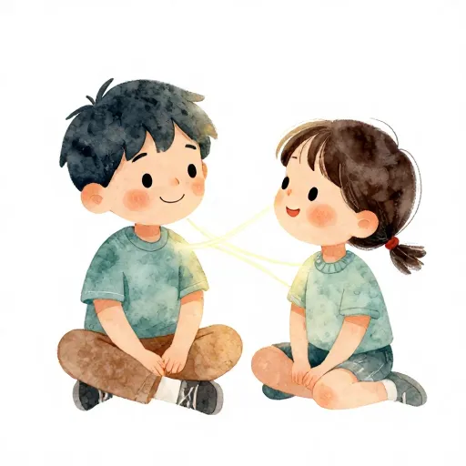 Two children sharing an emotional connection represented by glowing lines.