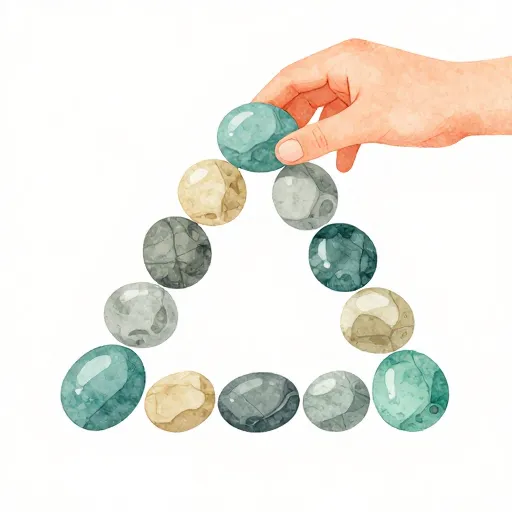 Piedras dispuestas en un patrón de números triangulares.